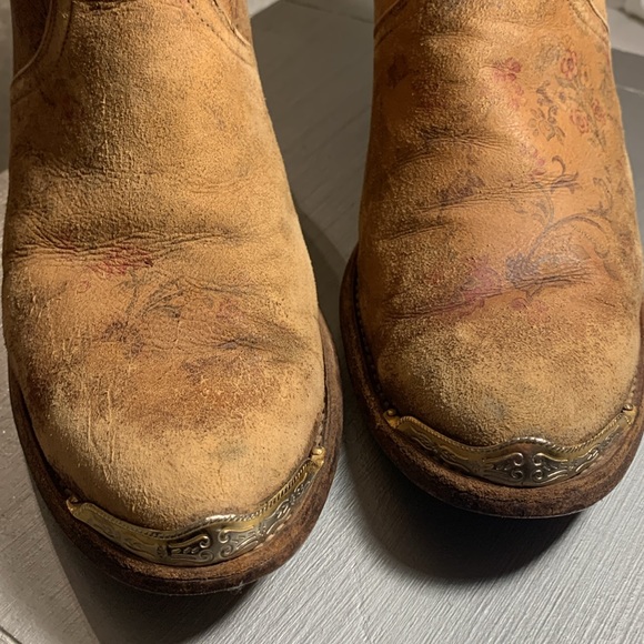 Lucchese Brown Short Distressed Floral Boots - Picture 4 of 14